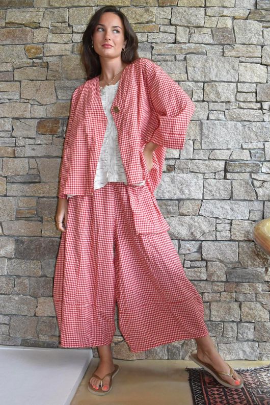 Arbi Gingham Pocket Culotte Pant Chilli